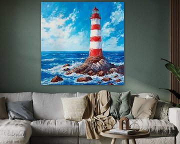 Lighthouse on a stormy coast by Poster Art Shop