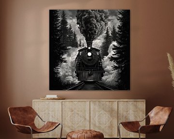 Stoomlocomotief in het nevelwoud van Poster Art Shop