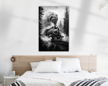 Steaming locomotive in the forest by Poster Art Shop