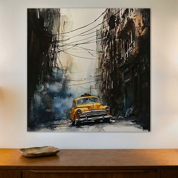 Taxi jaune à la mairie sur Poster Art Shop