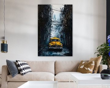 Gele taxi in de geschiedenis van de stad van Poster Art Shop