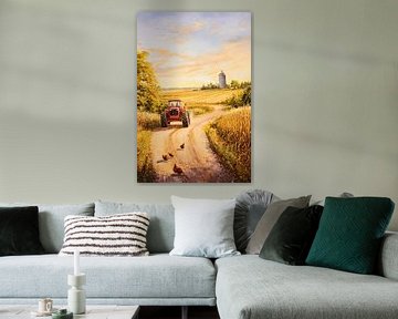 Idyllisch platteland met tractor van Poster Art Shop