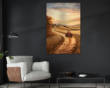 Herfstrit in het landschapslicht van Poster Art Shop