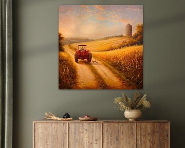 Landleven met tractor en kippen van Poster Art Shop