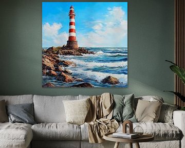 Lighthouse on a stormy coast by Poster Art Shop