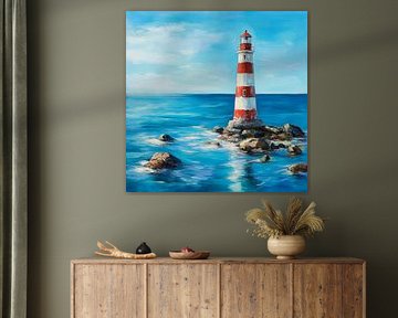 Phare au bord d'une mer calme sur Poster Art Shop