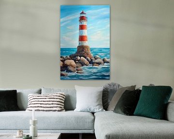 Lighthouse by the sea under a blue sky by Poster Art Shop