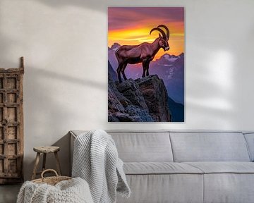 Majestic ibex at sunset by Poster Art Shop