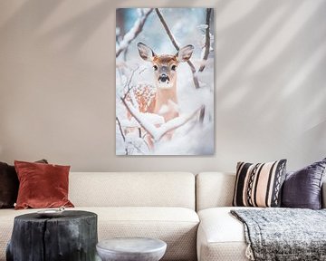 Herten in een betoverend winterbos van Poster Art Shop