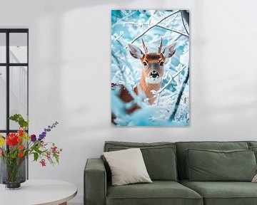 Herten in een magisch winterlandschap van Poster Art Shop