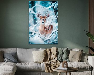 Herten in een winters sprookjesbos van Poster Art Shop