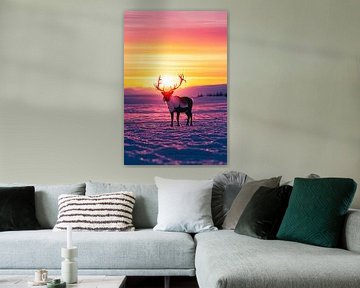 Rendieren in de winterse zonsondergang van Poster Art Shop