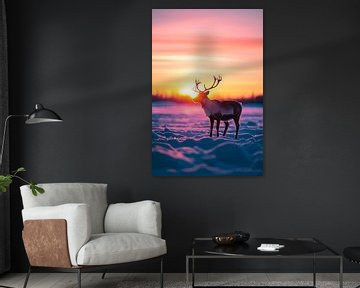 Rendieren in de gloedvolle zonsondergang van Poster Art Shop