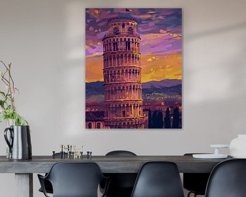 Scheve toren van Pisa in het avondlicht van Poster Art Shop