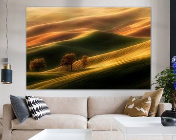 Douces collines dans la lumière dorée sur Poster Art Shop