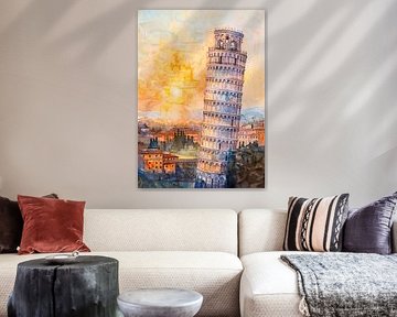 Leaning Tower of Pisa at sunset by Poster Art Shop