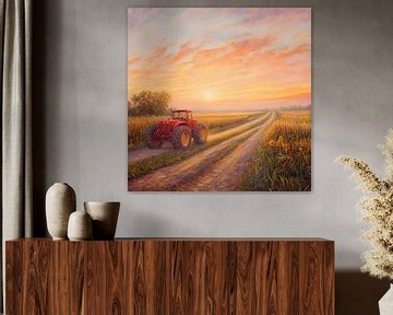 Tractor in het ochtendlicht van Poster Art Shop