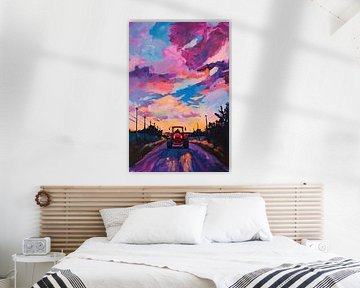 Traktorfahrt bei Sonnenuntergang von Poster Art Shop