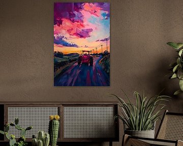 Traktorfahrt in der Abenddämmerung von Poster Art Shop