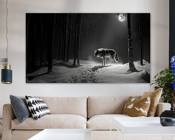 Wolf in het maanlicht in het winterse bos van Poster Art Shop