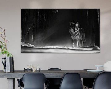 Wolf in de mist van de nacht van Poster Art Shop