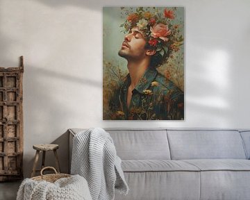 TW living - oude meester - man portrait with flowers van TW living