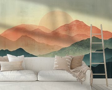 Abstract mountains with sun by Deco item