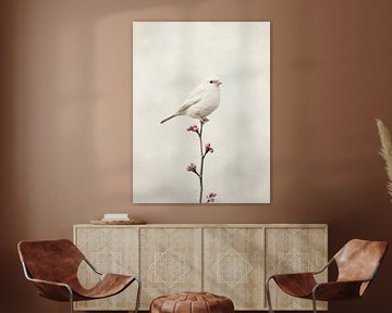 Wit vogeltje op een tak van Japandi Art Studio