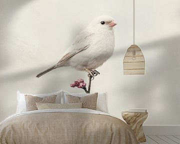 White bird on a branch by Japandi Art Studio