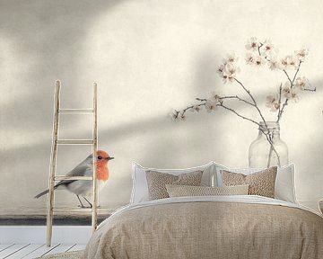 The robin and the blossom by Japandi Art Studio