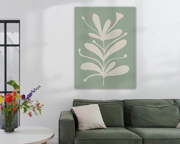 Abstract minimalistisch botanisch. Bloemen in wit en salie. van Dina Dankers