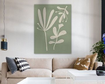 Abstract minimalistisch botanisch. Planten in wit en salie. van Dina Dankers