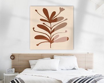 Abstract minimalistisch botanisch. Blad in terra, bruin en beige. van Dina Dankers