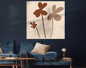 Abstract minimalistisch botanisch. Klavers in bruin en beige. van Dina Dankers