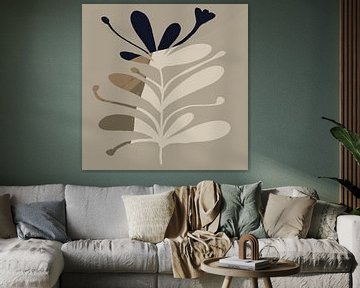 Abstract minimalistisch botanisch. Bloem in zwart, wit en taupe. van Dina Dankers