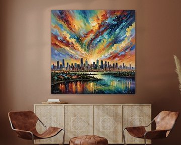 De skyline van Perth in de avond van WvW