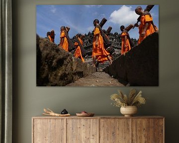 Monks are performing the Thudong ritual at Borobudur Temple by Krisna Agit Praseta