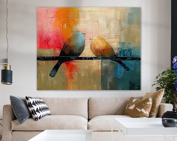 Moderne Vogels | Woonkamer van Abstract Schilderij