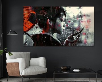 Geisha behind a rain-soaked window by Frank Heinz