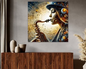 vrouw speelt saxofoon