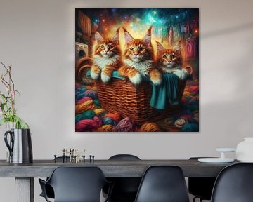 Chatons Maine Coon dans un panier en bois sur Bernhard Karssies