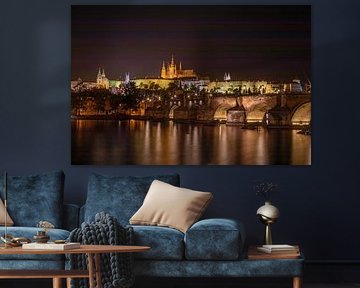 Prag - Moldau, Karlsbrücke und Hradschin bei Nacht von t.ART