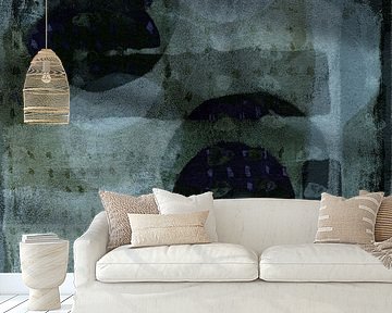 Abstract shapes in black, grey, white and rusty brown I by Dina Dankers