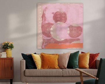 Abstracte vormen in roze, paars, oranje, beige en wit I van Dina Dankers