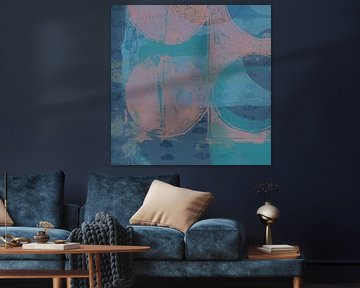 Abstracte vormen in roze, blauw, groenblauw II van Dina Dankers