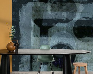 Abstract shapes in black, grey, white and rusty brown II by Dina Dankers