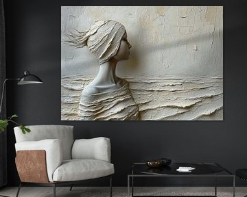 Vrouwenbuste Beige | Serene Textural Elegance van Kunst Kriebels