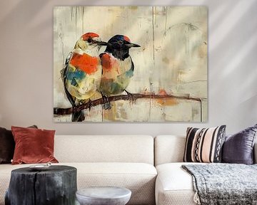Vogeltje Abstract | Woonkamer van Abstract Schilderij
