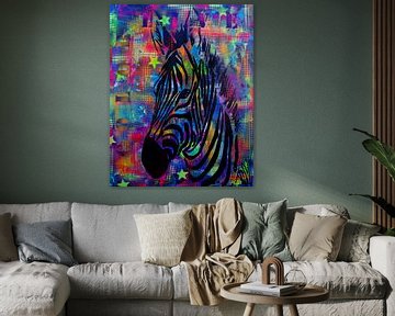 Colorful Zebra sur Femke van der Tak (fem-paintings)