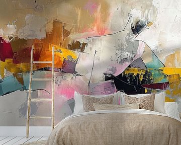 Woman by Abstract Painting